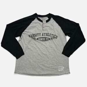 BCG Varsity Athletics Henley Long Sleeve Shirt Men’s Medium Gray Black